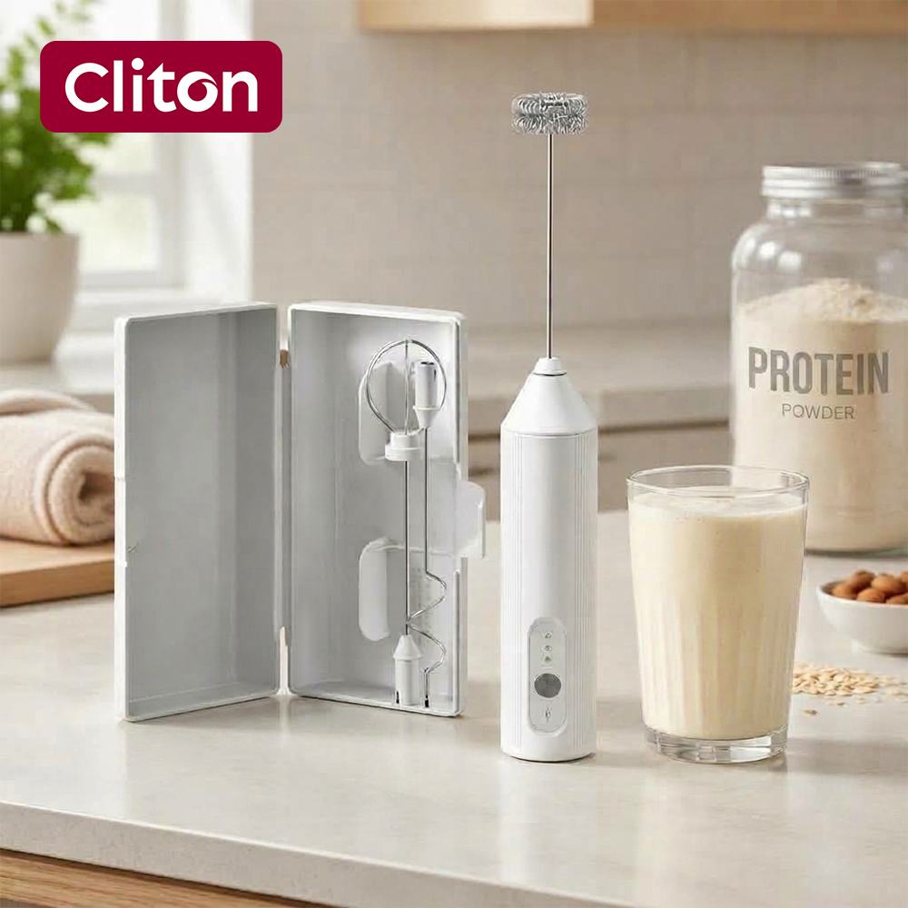 Electric Milk Frother Handheld - 白色の多機能USB電動ミルクフォーマー。収納台付きの小型電動ミキサー。